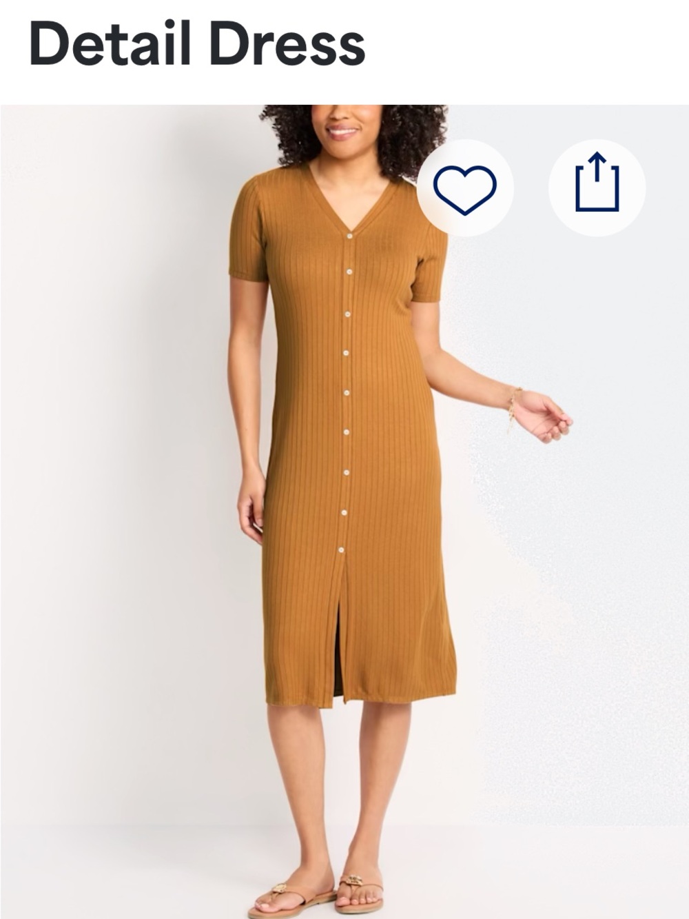 Ribbed Button-Front Midi Dress in Camel